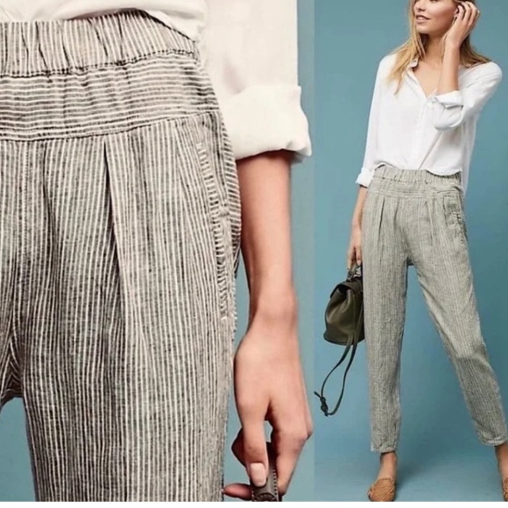 Anthropologie Hei Hei Striped Linen Pull - On SMALL Cropped Pants